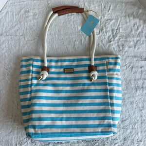 NWT Caribbean Joe beach Tote Stripe Blue/White Bag
